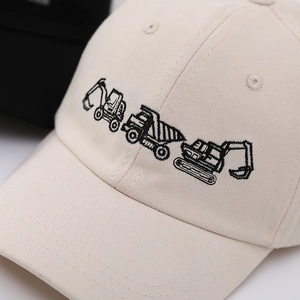 Kids beige cotton baseball cap with excavator embroidery for sun protection
