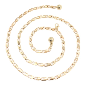 Golden minimalist metal chain belt for dresses with hollow links and a round ball pendant
