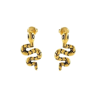 Boucles d'oreilles serpent en acier inoxydable doré 18 carats avec émail noir