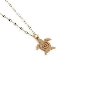 Minimalist gold stainless steel turtle pendant necklace with spiral shell pattern