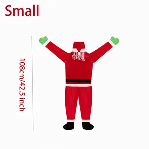 Detailed flat lay of small velvet climbing Santa Claus wall decoration, 108cm height