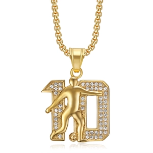 Επίχρυσο κολιέ hip hop με μενταγιόν ποδοσφαιριστή νούμερο 10 με στρας και αλυσίδα box