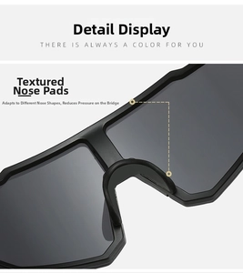 Detail of ergonomic integrated nose pads on matte black oversized cycling sunglasses