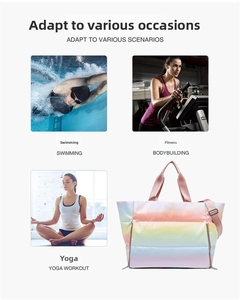Detail of macaron gradient gym bag with quilted fabric for yoga and swimming