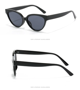 Dual view of black square cat-eye sunglasses featuring high-quality dark grey lenses