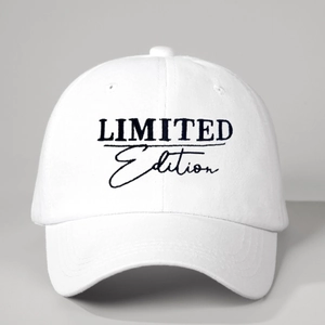 Casquette de baseball en coton blanc avec broderie LIMITED Edition noire sur le devant