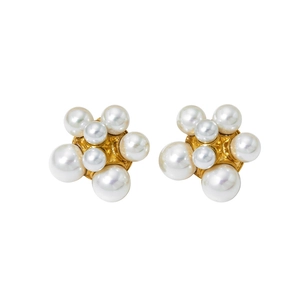 Elegant gold fireworks cluster pearl earrings with white staggered pearls for women