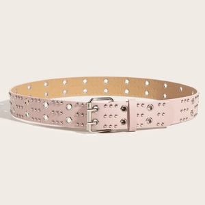 Pink punk style double grommet belt with silver rivets and double pin buckle for jeans