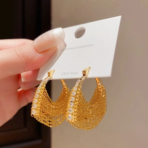 Créoles Plaquées Or 18K Zircon Multicouche Chaîne Gland Bijoux Géométriques En Laiton Avec Tige En Argent Sterling 925