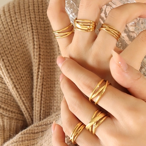 French minimalist gold titanium steel stackable geometric rings for women