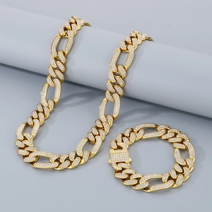 Bijoux Collier Et Bracelet À Maillons Cubains Hip Hop Iced Out Pour Hommes Strass Brillant Acier Titane
