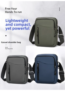 Borse a tracolla in nylon impermeabile in grigio-verde, grigio scuro e blu con cerniere