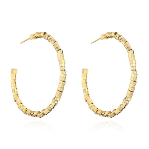 Polished gold-plated geometric link hoop earrings with a square chain design structure