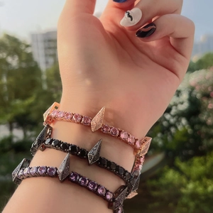 Lot de bracelets de tennis en zircon de 5 mm avec pointes en rose, noir et violet