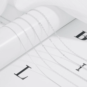 Close-up of diverse S925 sterling silver chain styles including O-chains and box chains