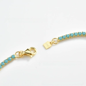 Macro view of S925 sterling silver lobster clasp and turquoise stone detail
