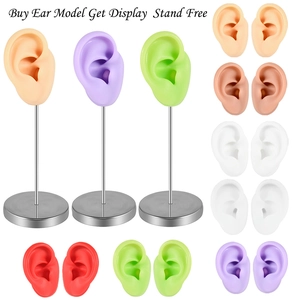 Silicone Ear Model Jewelry Display With Stainless Steel Stand Professional Piercing Practice Tool Reusable Teaching Props