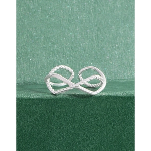 Minimalist S925 sterling silver open ring featuring an infinity knot and twisted rope design