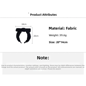 Size guide for bow headband showing 14cm width and 20cm height made of fabric