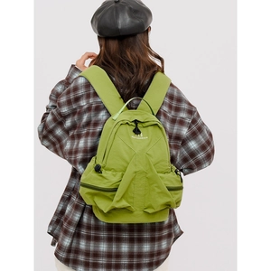 Green space-series nylon backpack for women with multiple pockets and drawstring closure