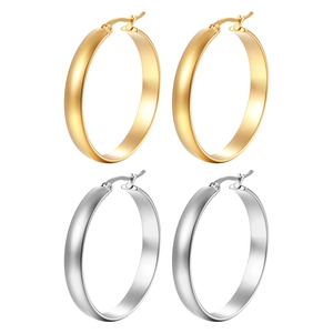 Polished stainless steel chunky hoop earrings in gold and silver finishes for women