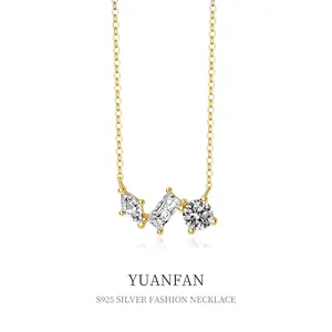925 Sterling Silver Zirconia Necklace For Women Minimalist Geometric Pendant Retro Fashion Clavicle Chain Jewelry Gift