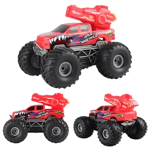 Remote control water-spraying monster truck with shark graphics and large off-road tires