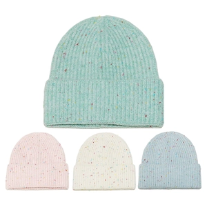 Bonnet En Maille Confettis Acrylique Nervuré Moucheté Revers Hiver Chaud Décontracté Pour Femmes