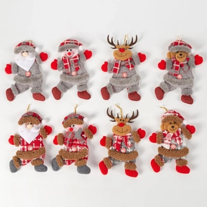 Set of 8 dancing plush Christmas ornaments featuring Santa, Snowman, Deer and Bear charms