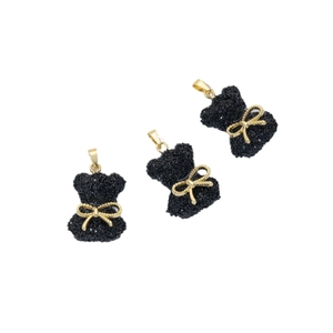 Three cute black crystal bears with gold bowties for DIY jewelry making and charms