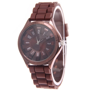 Minimalist coffee brown silicone watch with Arabic numerals and brushed dial for unisex wear