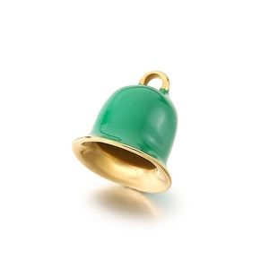 Pendentif cloche de Noël en acier inoxydable avec émail vert et or pour bijoux DIY