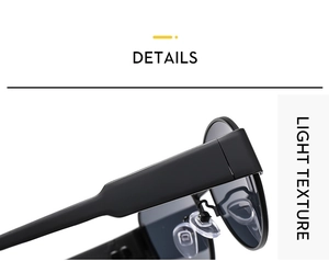 Macro detail of sunglasses hinge and matte metal frame with Light Texture text