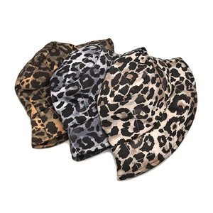 Quilted leopard print bucket hats for women in brown, grey, and beige color options