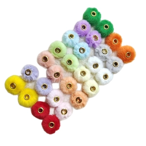 Colorful 20mm soft faux rabbit fur pompoms with gold metal eyelets for DIY crafts