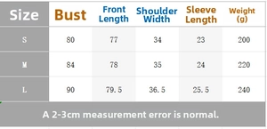 Size chart table for women short pleated dress showing measurements from S to L in centimeters