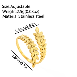 Bohemian adjustable golden leaf ring in stainless steel with detailed leaf texture