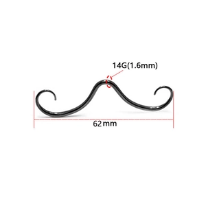316L stainless steel mustache septum jewelry, 1.6mm gauge black nose piercing ring