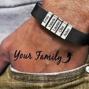 Bracelet personnalisé pour homme en silicone noir avec cinq perles gravées en acier inoxydable