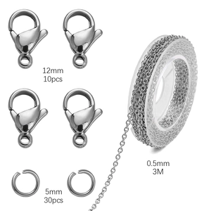 Kit de joyería DIY con cierres de langosta, anillas y cadena de acero 3m para collares