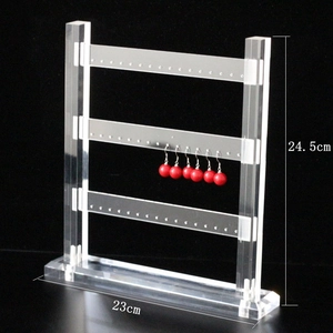3-tier clear acrylic earring display stand with stable base, 23cm wide and 24.5cm high