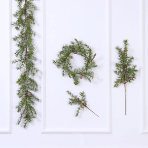Artificial Christmas greenery set with pine wreaths and garlands for holiday wall decoration