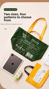 Detailed view of large capacity tote bags with woven texture and storage straps