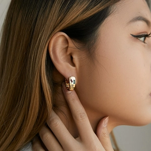 Chic 18K gold plated brass hoop earrings with inlaid colorful zircon stones for women