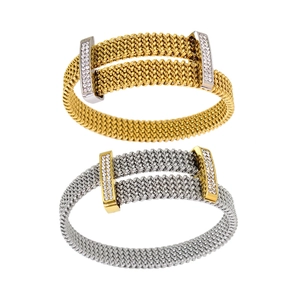 Titanium steel mesh cross bracelets in gold and silver with sparkling zircon clasp detail