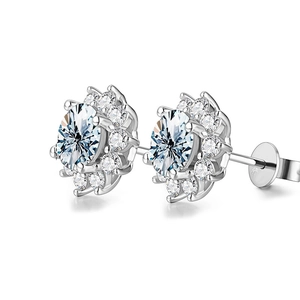 Elegant s925 sterling silver sunflower moissanite stud earrings with a shiny white gemstone