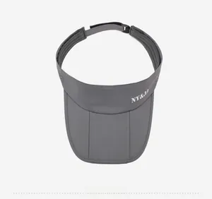 Top view of dark grey breathable sun visor featuring NY&LA embroidery and adjustable buckle