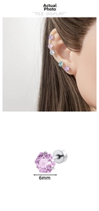 Detail of 6mm hexagonal zircon stud earrings with screw back design for cartilage