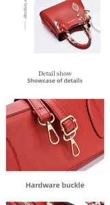 Detail of red bridal handbag featuring lychee grain leather and golden metal hardware