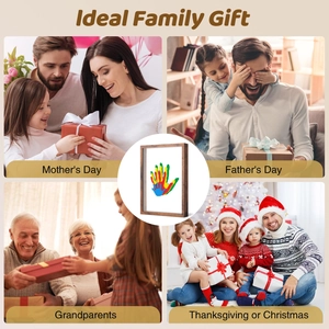 DIY handprint shadow box frame showing various family gifting scenarios for holidays